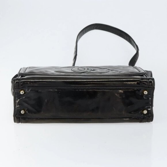 CHANEL Shoulder Bag Enamel Black Gold CC Auth - Picture 5 of 16